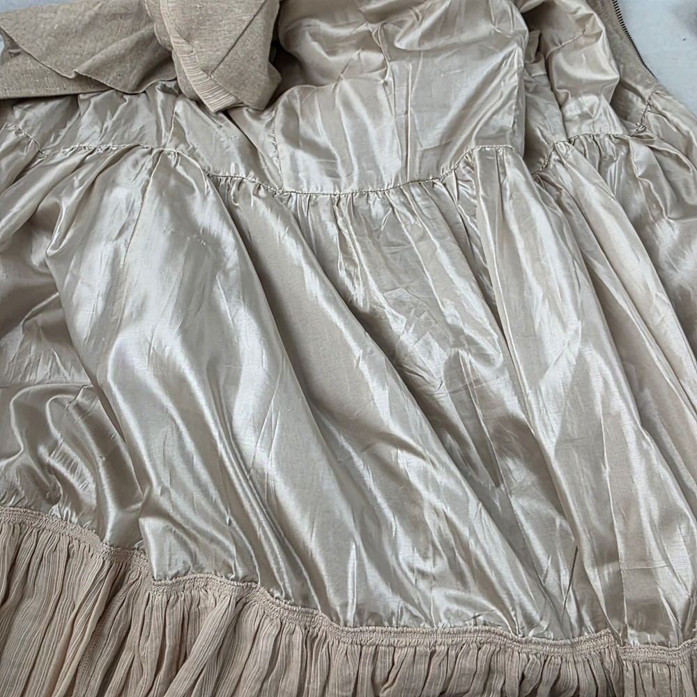 RYU Dress Large Beige Linen Cotton Ruffle Pleated Hem Sash Boho Cottagecore - Picture 7 of 11